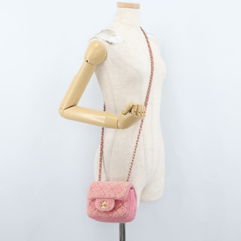【日本直送】香奈兒迷你絎縫15鏈條肩背包，羊毛材質，粉紅金色雙C標誌，正品編號173407SAM-27