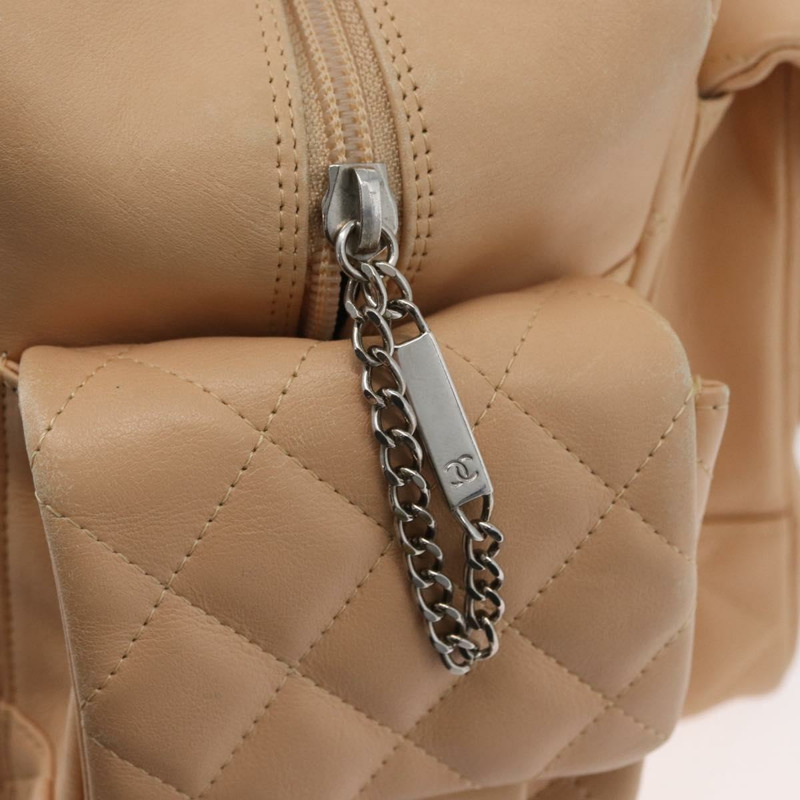 【日本直送】香奈兒 Cambon 系列絎縫手提包，米色皮革，銀色雙C標誌，正品編號 171502SAV-14