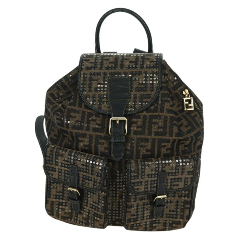 【日本直送】FENDI Zucca帆布雙肩包 棕色 金色 黑色 正品 168310SAV-1