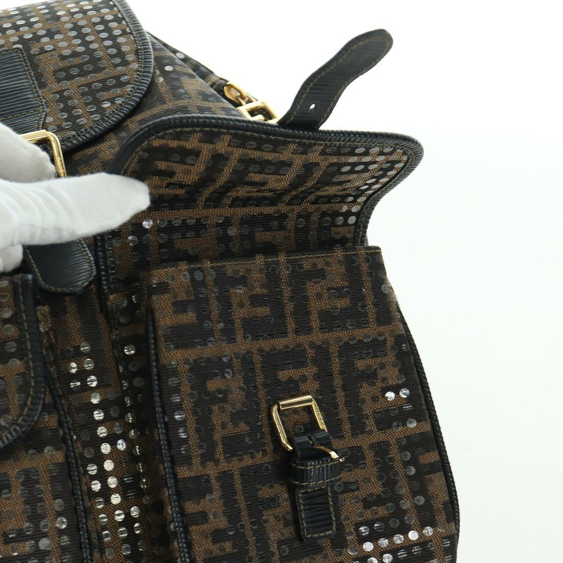 【日本直送】FENDI Zucca帆布雙肩包 棕色 金色 黑色 正品 168310SAV-18
