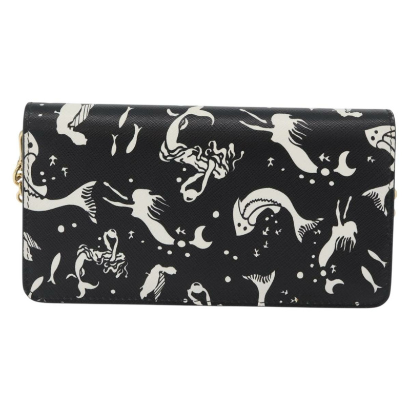 【日本直送】PRADA 鏈條皮夾單肩包 Safiano 皮革 黑色 金色 正品 171473SAM-2