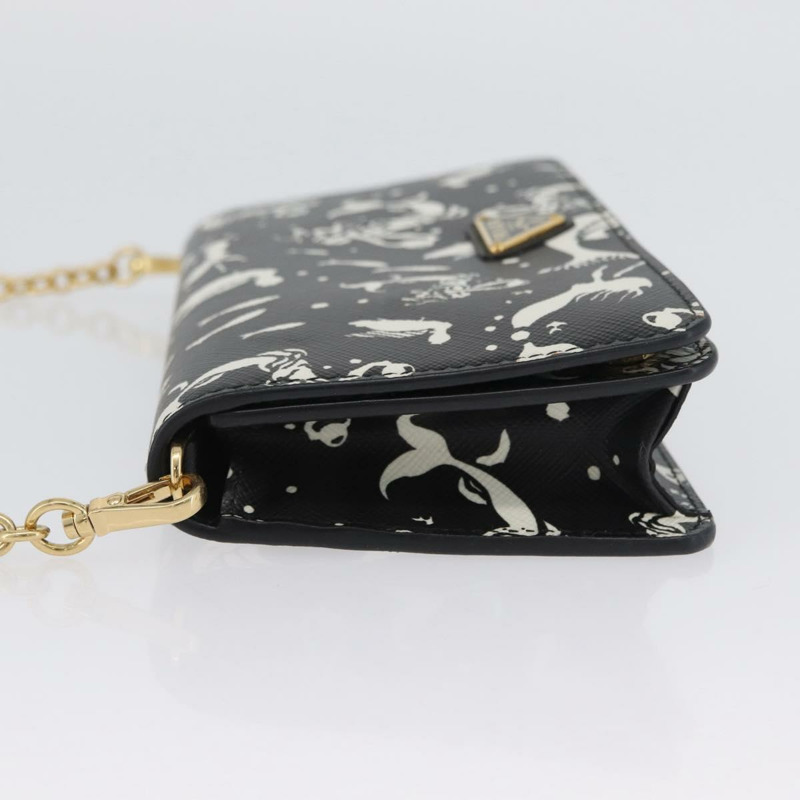 【日本直送】PRADA 鏈條皮夾單肩包 Safiano 皮革 黑色 金色 正品 171473SAM-4