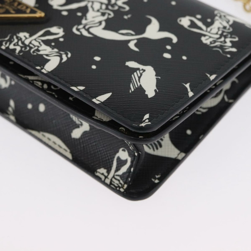 【日本直送】PRADA 鏈條皮夾單肩包 Safiano 皮革 黑色 金色 正品 171473SAM-10