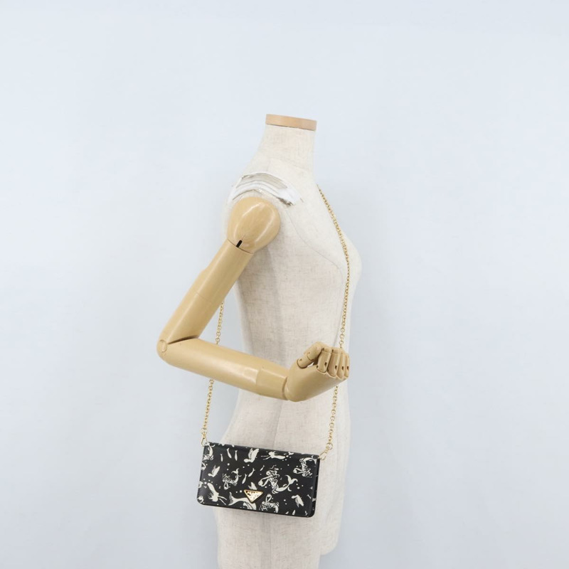 【日本直送】PRADA 鏈條皮夾單肩包 Safiano 皮革 黑色 金色 正品 171473SAM-22