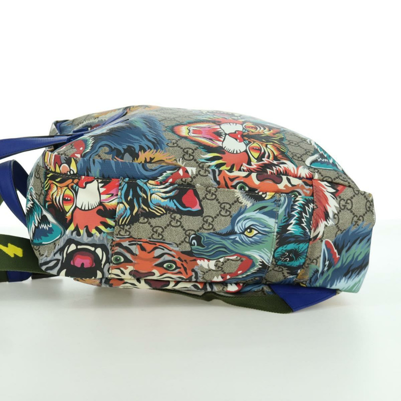 【日本直送】GUCCI GG Supreme 憤怒貓雙肩包 PVC 雙向米色銀色 477875 正品 171509SAM-3