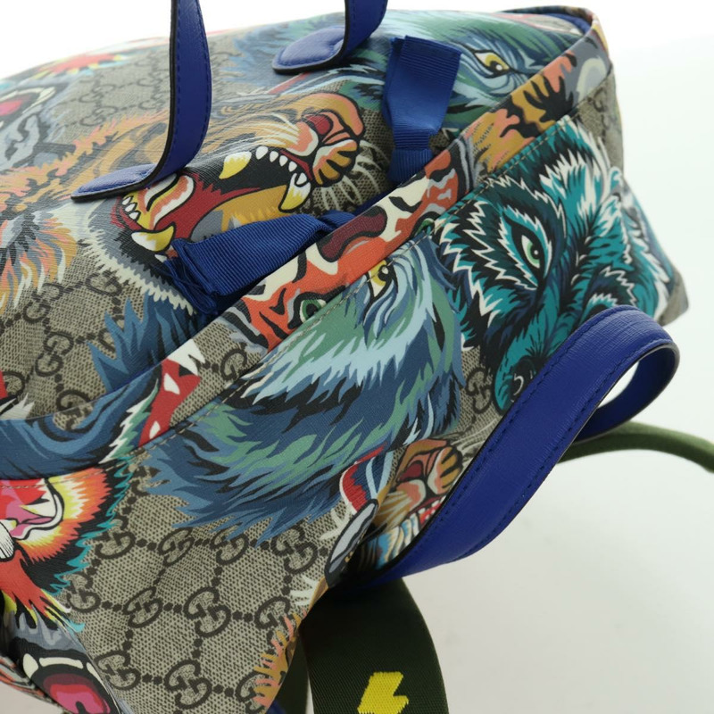 【日本直送】GUCCI GG Supreme 憤怒貓雙肩包 PVC 雙向米色銀色 477875 正品 171509SAM-5