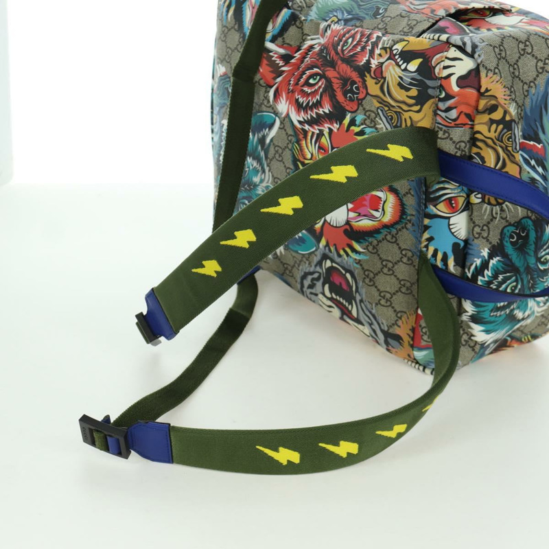 【日本直送】GUCCI GG Supreme 憤怒貓雙肩包 PVC 雙向米色銀色 477875 正品 171509SAM-8