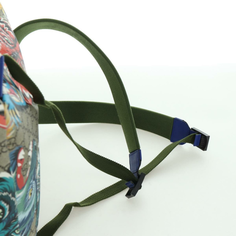 【日本直送】GUCCI GG Supreme 憤怒貓雙肩包 PVC 雙向米色銀色 477875 正品 171509SAM-10