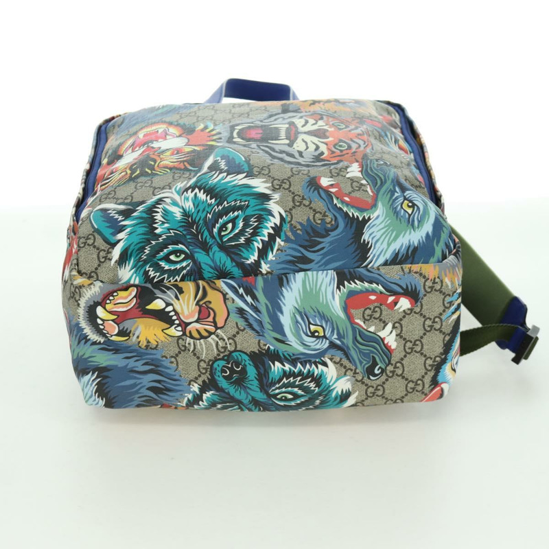 【日本直送】GUCCI GG Supreme 憤怒貓雙肩包 PVC 雙向米色銀色 477875 正品 171509SAM-11