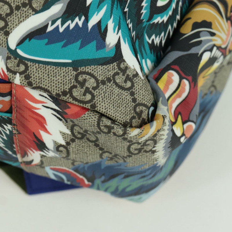 【日本直送】GUCCI GG Supreme 憤怒貓雙肩包 PVC 雙向米色銀色 477875 正品 171509SAM-12