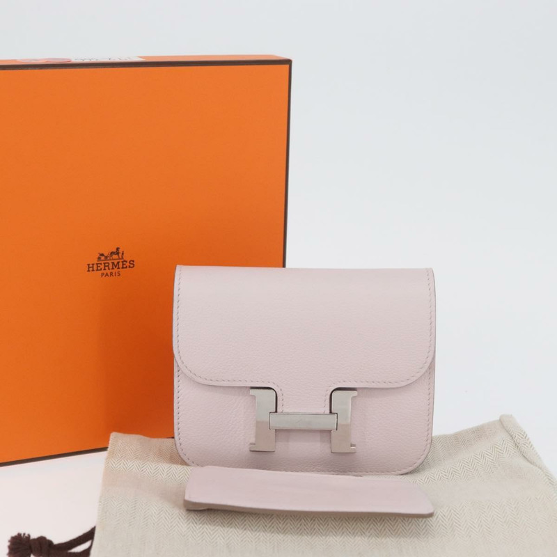【日本直送】愛馬仕 Constance 超薄皮夾，粉紅銀色真皮，正品編號 172366SM-30