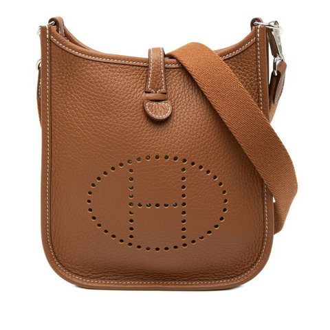 愛馬仕 (Hermes) Evelyne 16 TPM 棕色斜挎單肩包，配銀色五金配件和 Taurillon Clemence 皮革，女士款