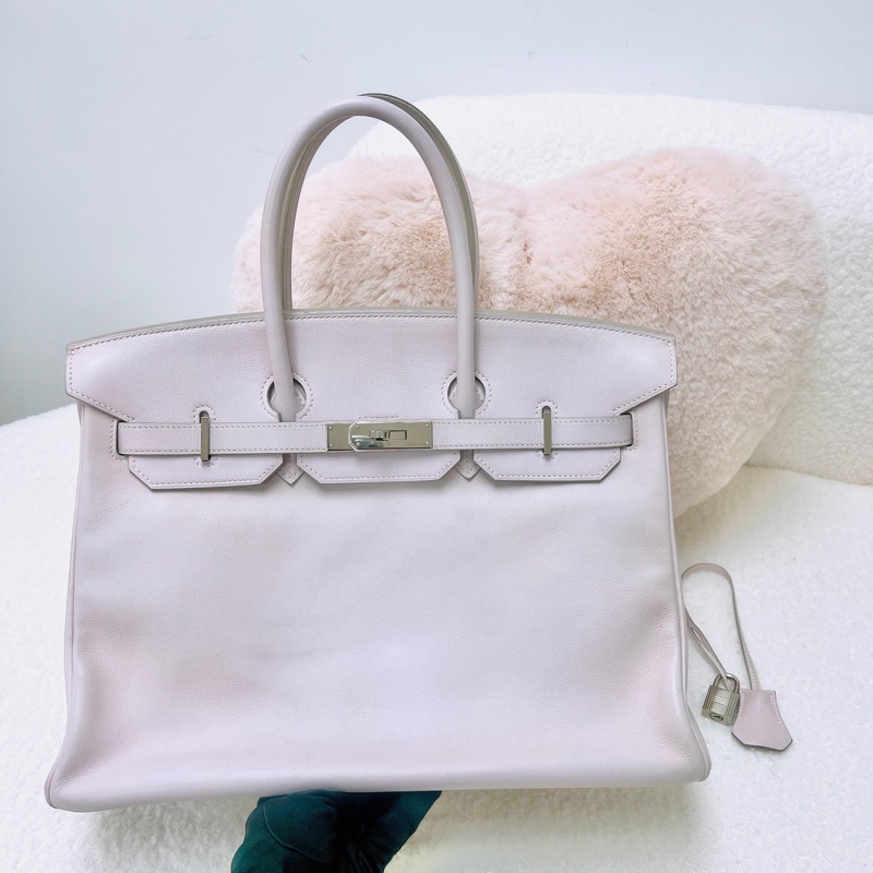 Hermes birkin 35 鉑金包 淺粉色銀釦 框K刻-0