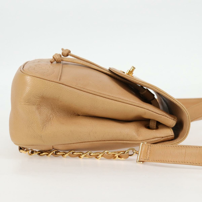 【日本直送】香奈兒肩背包 小牛皮 米色 金色 CC 認證 kk466V-4