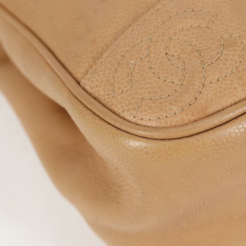 【日本直送】香奈兒肩背包 小牛皮 米色 金色 CC 認證 kk466V-15