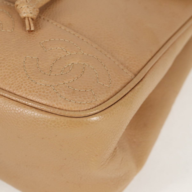 【日本直送】香奈兒肩背包 小牛皮 米色 金色 CC 認證 kk466V-16