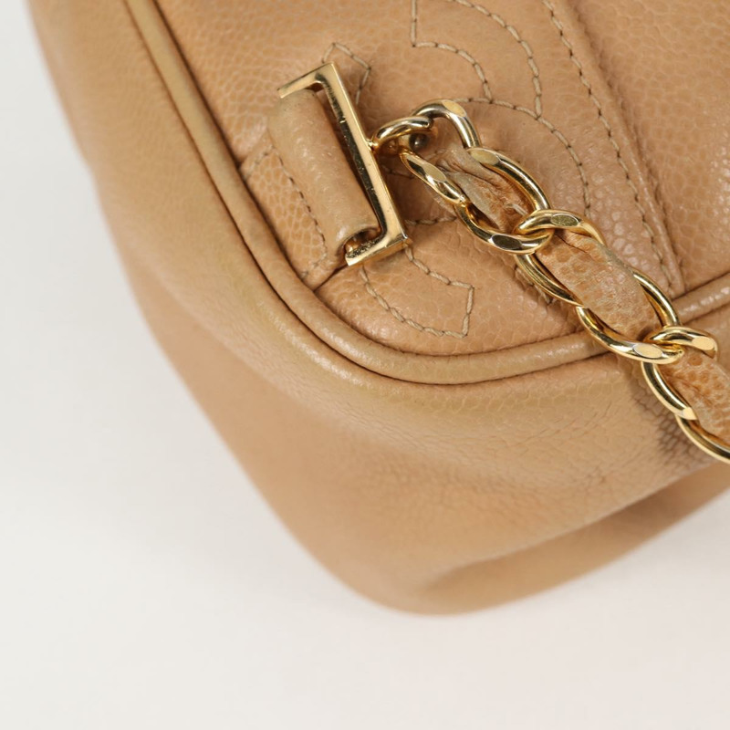 【日本直送】香奈兒肩背包 小牛皮 米色 金色 CC 認證 kk466V-18