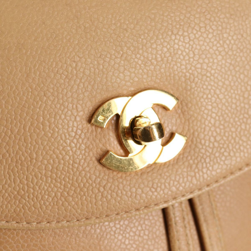 【日本直送】香奈兒肩背包 小牛皮 米色 金色 CC 認證 kk466V-20