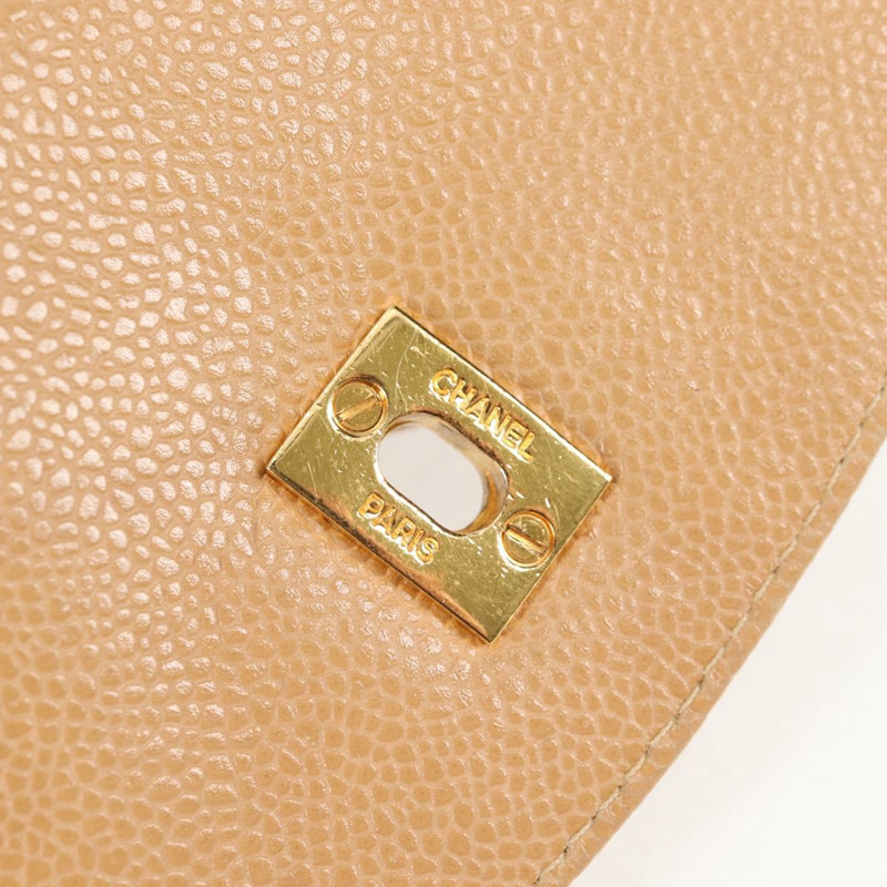 【日本直送】香奈兒肩背包 小牛皮 米色 金色 CC 認證 kk466V-22