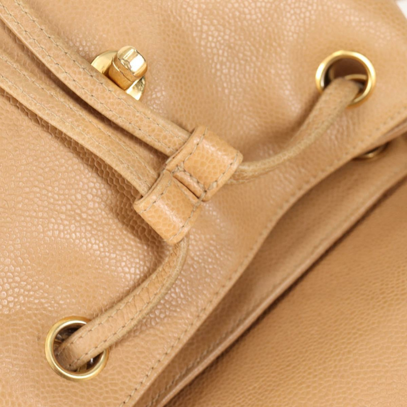 【日本直送】香奈兒肩背包 小牛皮 米色 金色 CC 認證 kk466V-23