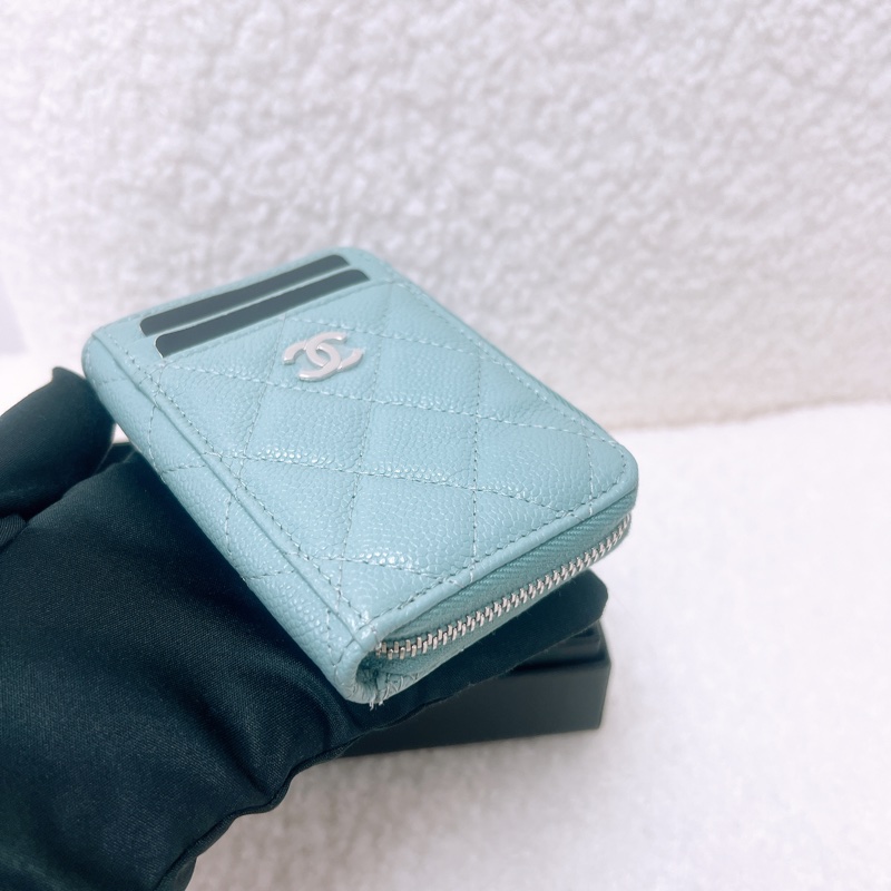 Chanel 湖水灰綠拉鏈短夾/零錢包/卡包-2