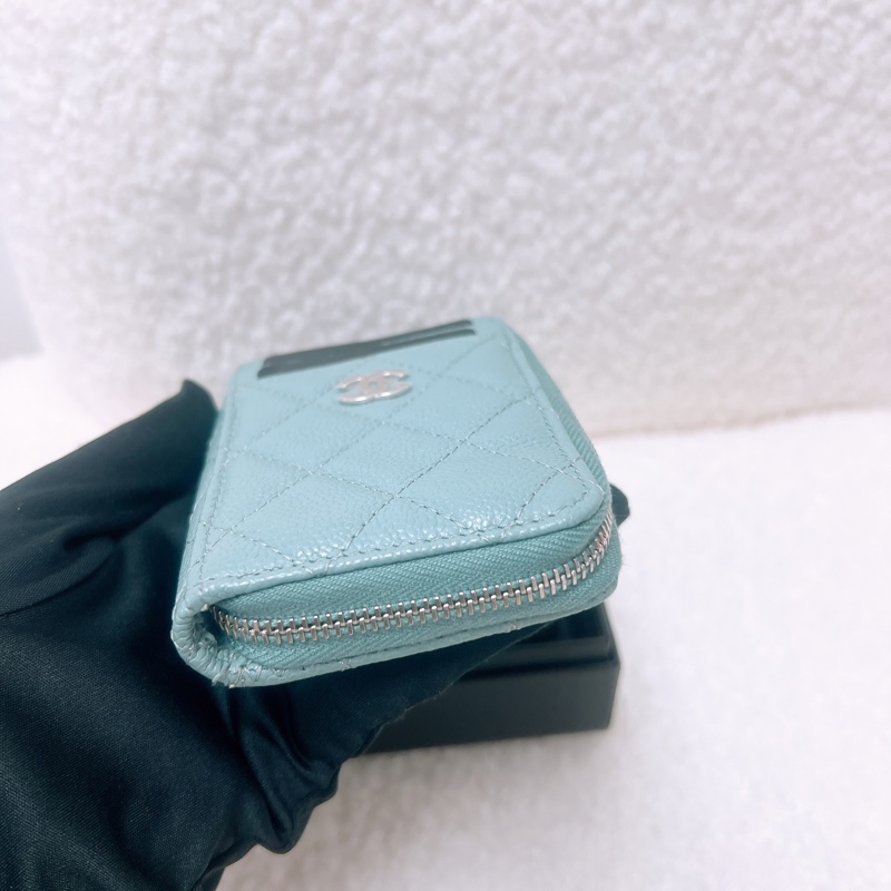 Chanel 湖水灰綠拉鏈短夾/零錢包/卡包-3