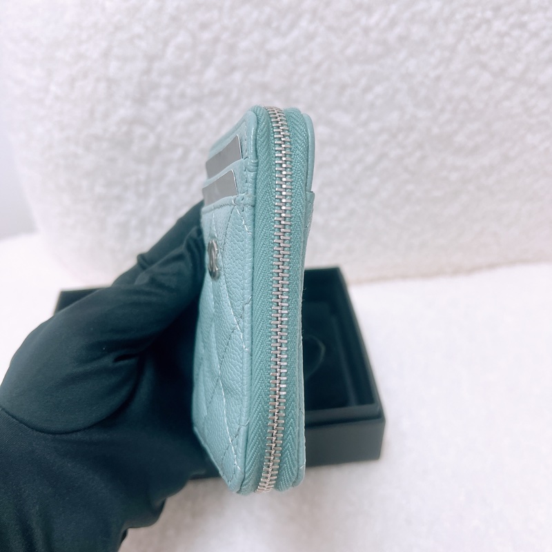Chanel 湖水灰綠拉鏈短夾/零錢包/卡包-5