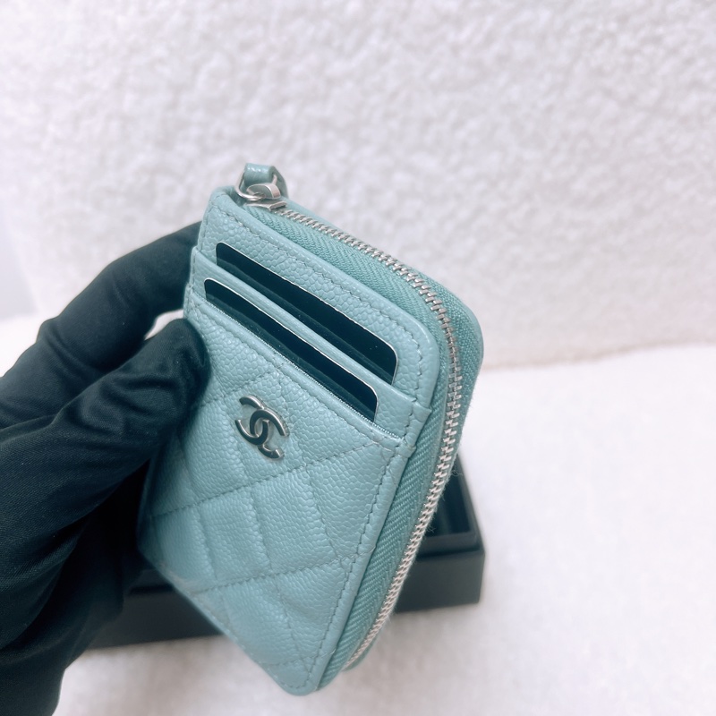 Chanel 湖水灰綠拉鏈短夾/零錢包/卡包-6