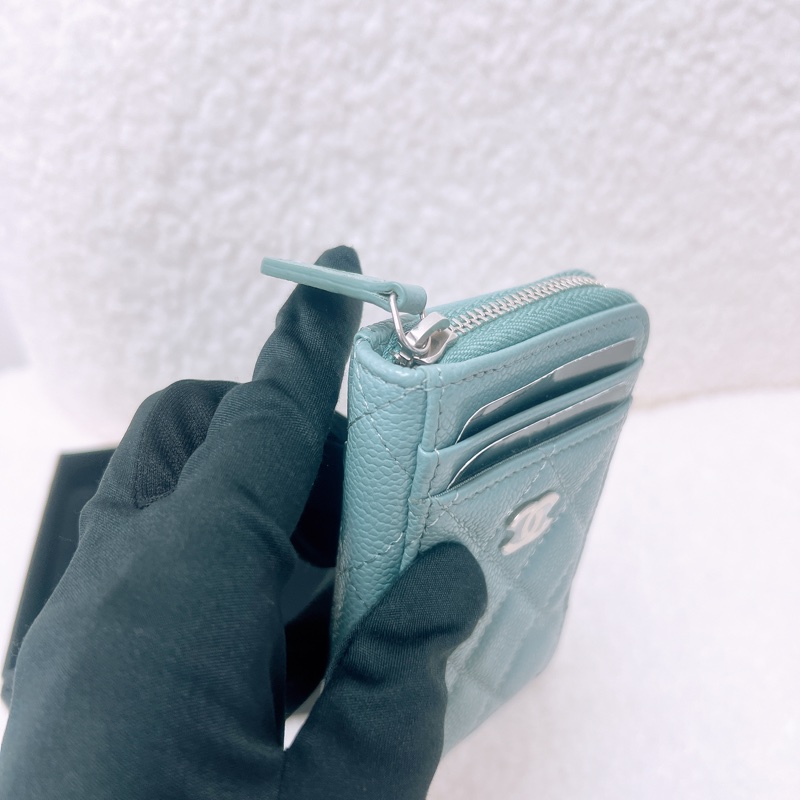 Chanel 湖水灰綠拉鏈短夾/零錢包/卡包-7