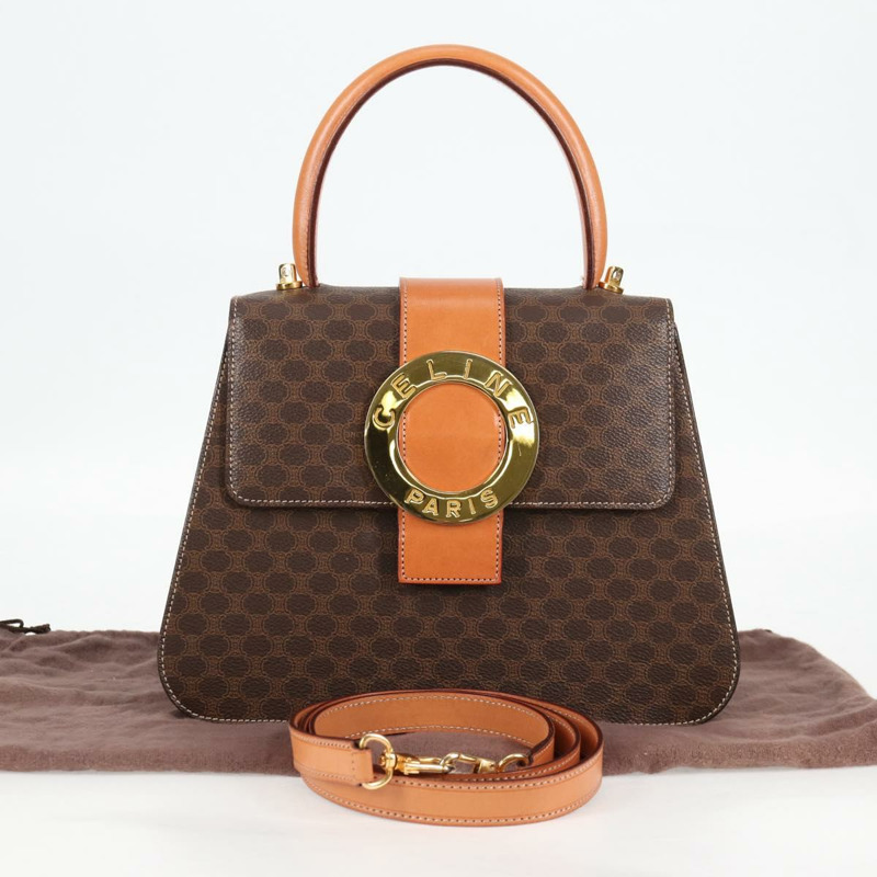 【日本直送】CELINE Circle Macadam帆布手提包 PVC皮革 2way Brown Gold Auth 122270SAV-11
