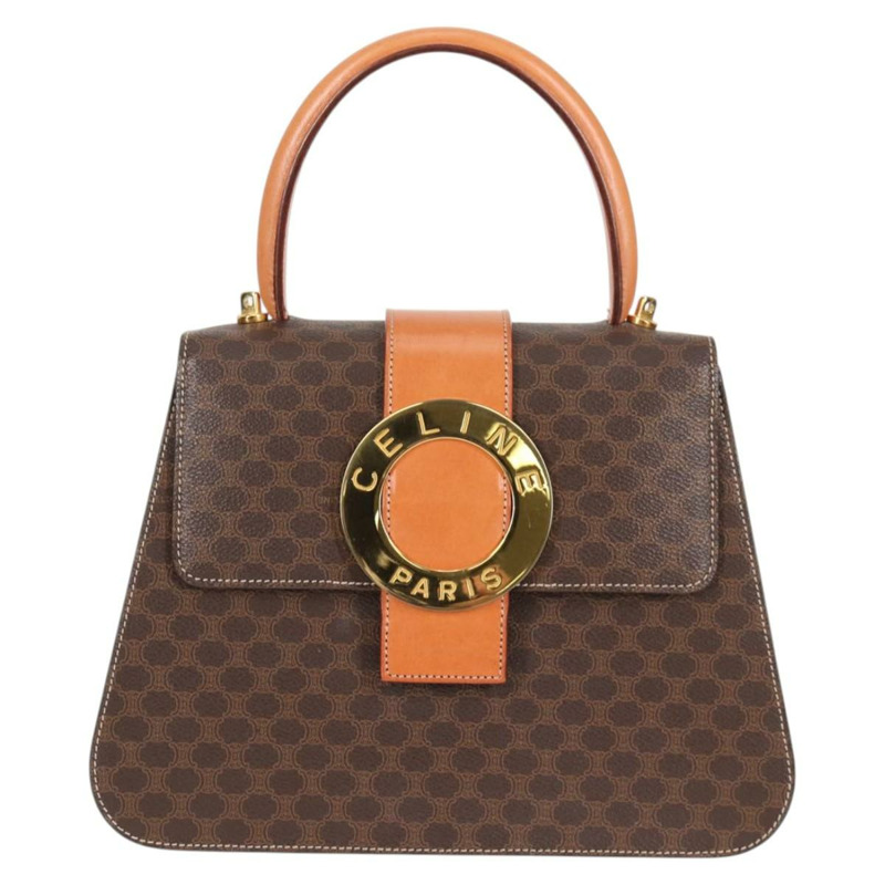 【日本直送】CELINE Circle Macadam帆布手提包 PVC皮革 2way Brown Gold Auth 122270SAV-12