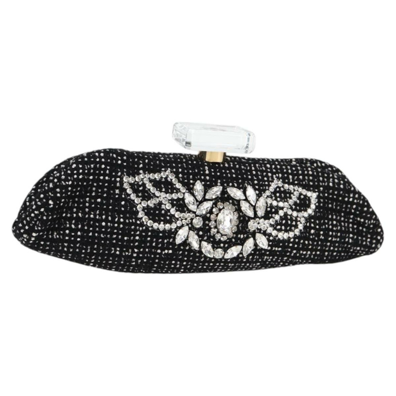 【日本直送】香奈兒黑色斜紋軟呢手拿包，金色雙C標誌，正品編號124606SAV-0