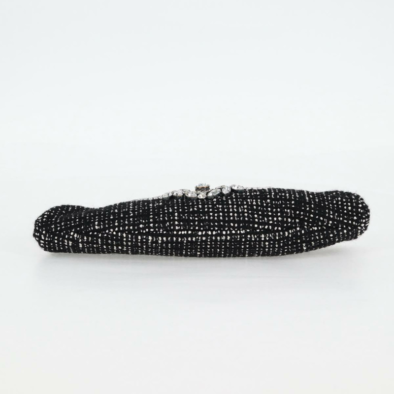 【日本直送】香奈兒黑色斜紋軟呢手拿包，金色雙C標誌，正品編號124606SAV-5