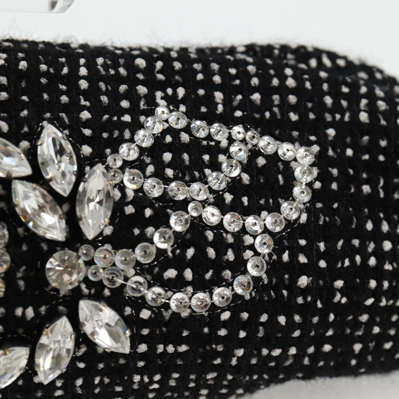 【日本直送】香奈兒黑色斜紋軟呢手拿包，金色雙C標誌，正品編號124606SAV-16