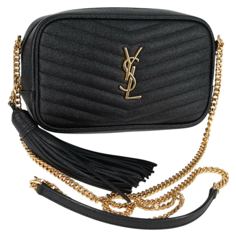 【日本直送】SAINT LAURENT Chain Lou 迷你單肩包，黑色金色皮革，正品 yk18547SAM-0