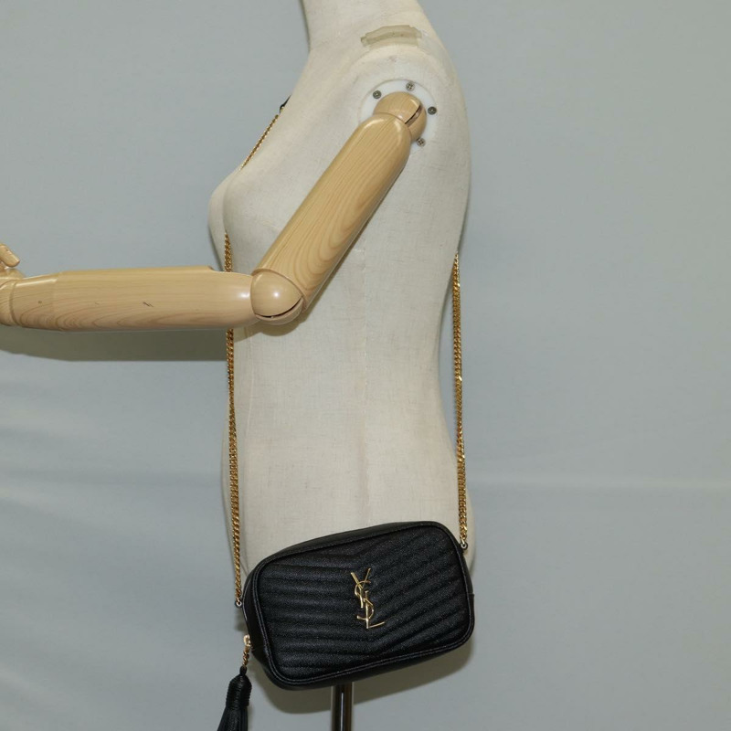 【日本直送】SAINT LAURENT Chain Lou 迷你單肩包，黑色金色皮革，正品 yk18547SAM-21