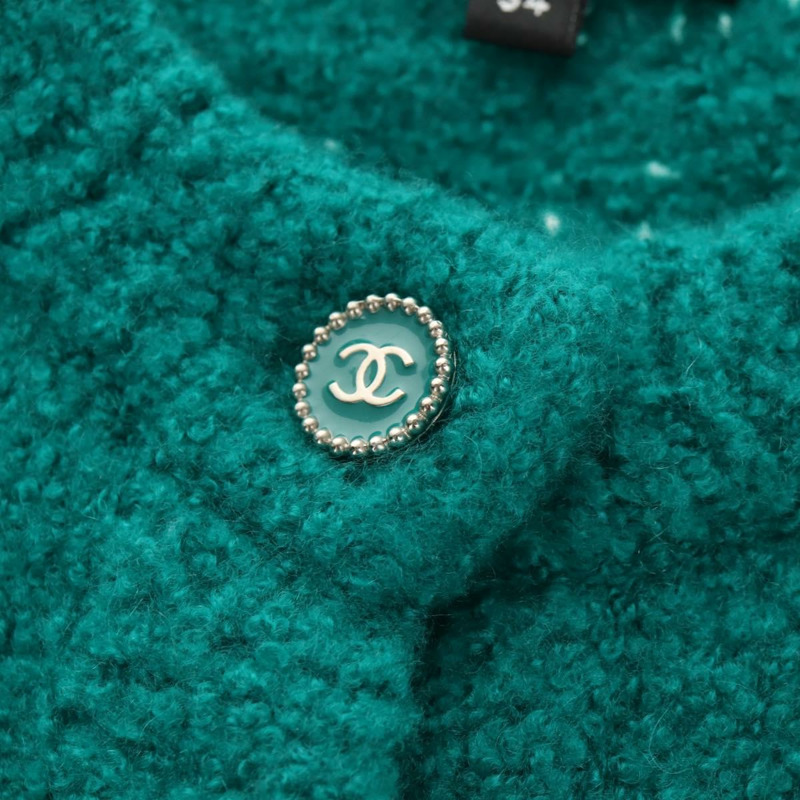 【日本直送】香奈兒綠色銀色雙C斜紋軟呢外套 Auth 140691M-6