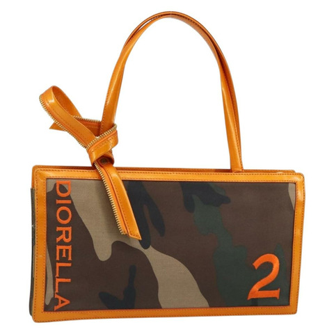 Christian Dior DIORELLA 肩背包 帆布 橘色 金色 正品 150905V