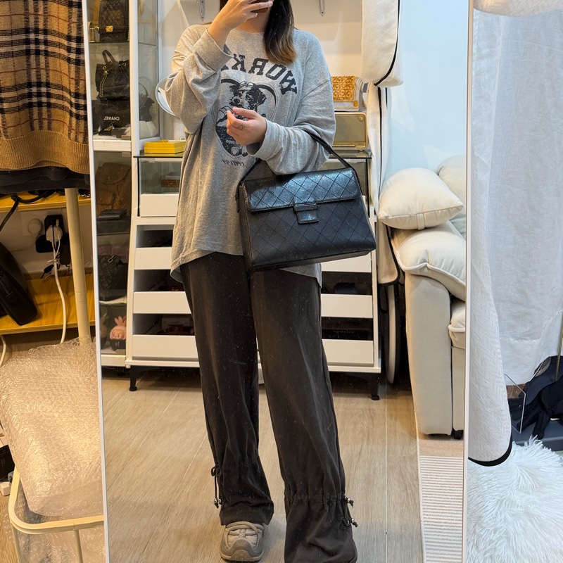 Chanel So black 魚子醬荔枝牛皮 兩用 Kelly 手提 單肩包-10