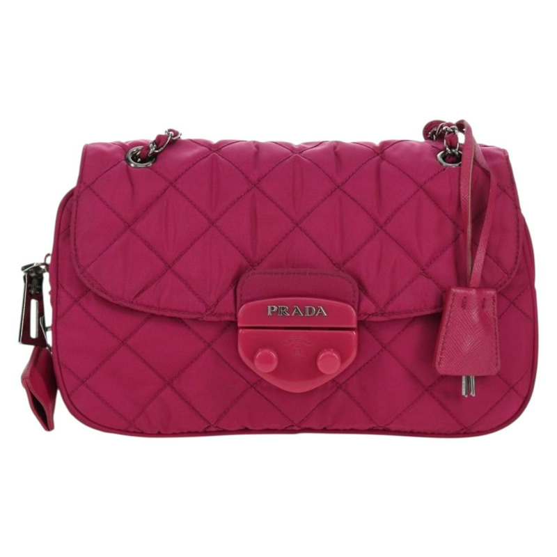 【日本直送】PRADA 尼龍粉紅銀色鏈條單肩包 正品 165354V-1