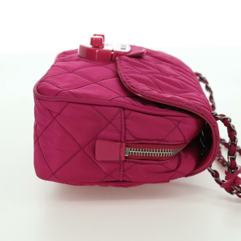 【日本直送】PRADA 尼龍粉紅銀色鏈條單肩包 正品 165354V-4