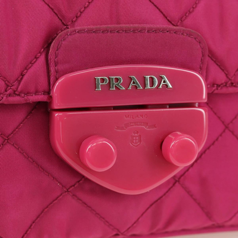 【日本直送】PRADA 尼龍粉紅銀色鏈條單肩包 正品 165354V-14