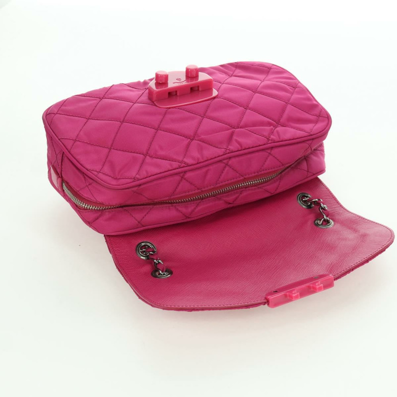 【日本直送】PRADA 尼龍粉紅銀色鏈條單肩包 正品 165354V-15