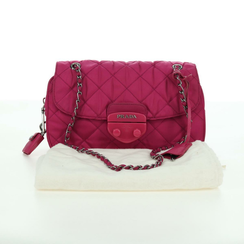 【日本直送】PRADA 尼龍粉紅銀色鏈條單肩包 正品 165354V-27
