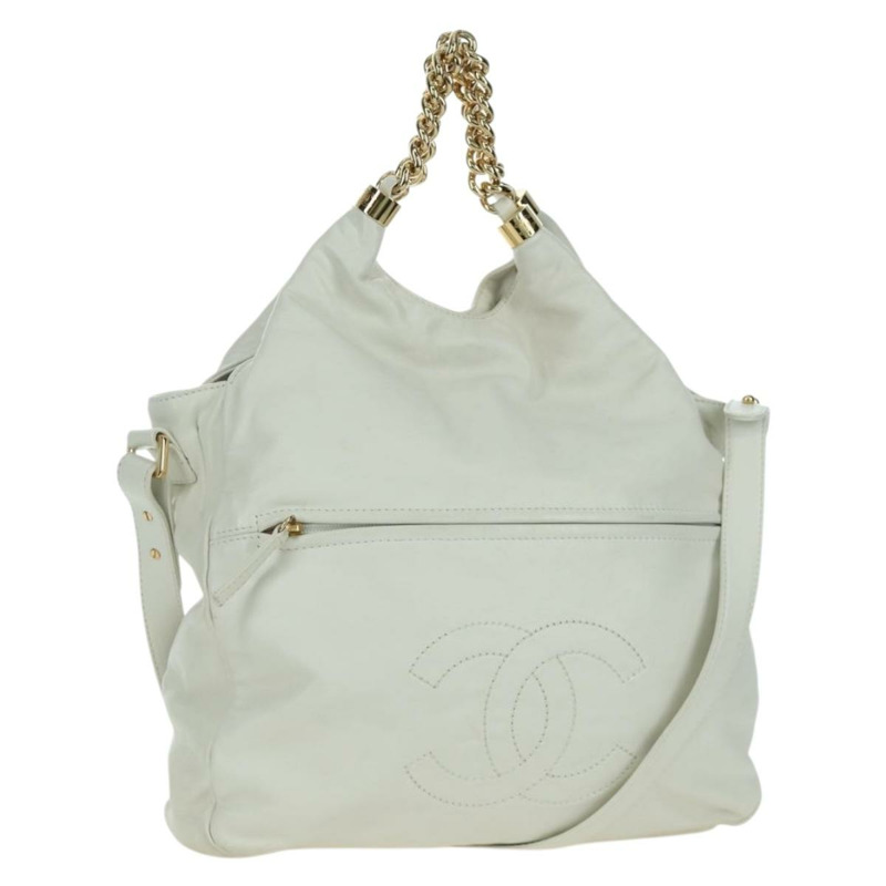 【日本直送】香奈兒 (CHANEL) 皮革雙肩包 白色金色 CC 標誌 Auth mr2057V-0