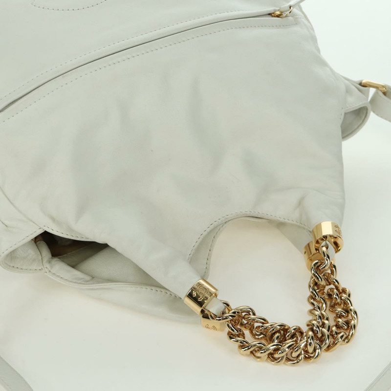 【日本直送】香奈兒 (CHANEL) 皮革雙肩包 白色金色 CC 標誌 Auth mr2057V-5