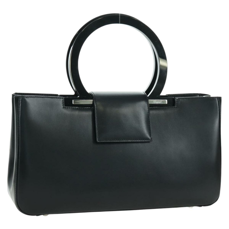 【日本直送】Salvatore Ferragamo Gancini 手提包，黑色銀色真皮，正品，貨號 172480V-0