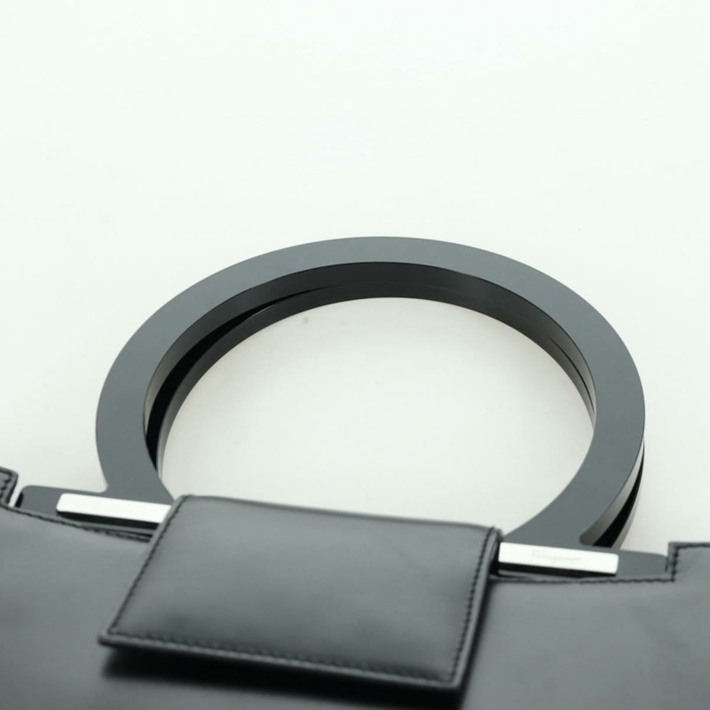 【日本直送】Salvatore Ferragamo Gancini 手提包，黑色銀色真皮，正品，貨號 172480V-7