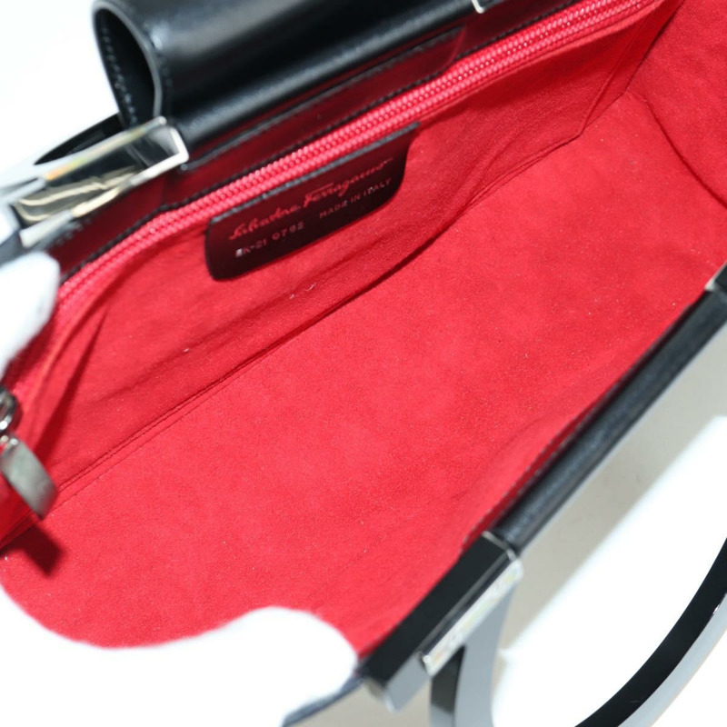 【日本直送】Salvatore Ferragamo Gancini 手提包，黑色銀色真皮，正品，貨號 172480V-16