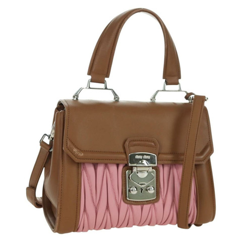 Miu Miu Matelasse 手袋 皮革 兩用 粉紅色 銀色 正品 172533M